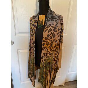 Leopard & Peacock Print Kimono Cardigan With Rhinestone Accents - Lightweight &